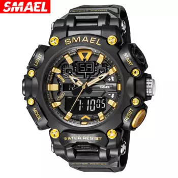 Мужские электронные часы SMAEL, черные спортивные часы с цифровым аналоговым дисплеем и силиконовым ремешком, военные наручные часы для мужчин, 8053