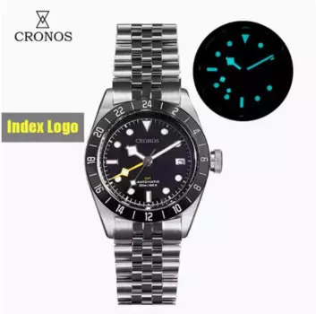 Мужские автоматические часы CRONOS, роскошные часы 39 мм GMT, роскошные механические наручные часы, светящиеся водонепроницаемые часы 20ATM Sapphire NH34
