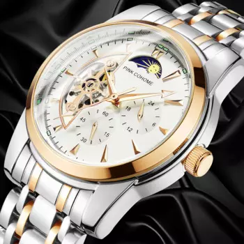 Мужские автоматические часы-хронограф, механические водонепроницаемые часы с дисплеем