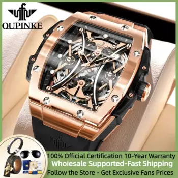 Мужские автоматические часы OUPINKE с большим циферблатом 52 мм, сапфировое зеркало, роскошные брендовые импортные часы с резиновым ремешком, мужские наручные часы 2024