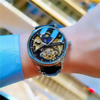 Мужские автоматические механические часы AOKULASIC, роскошные Брендовые Часы 40 мм, мужские повседневные водонепроницаемые часы с кожаным ремешком, мужские часы 2023