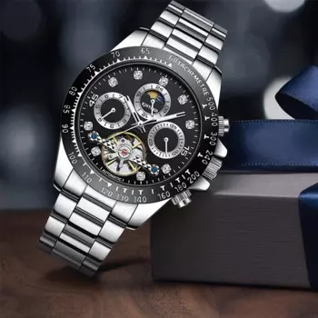 Мужские автоматические механические часы KINYUED, деловые наручные часы из нержавеющей стали для мужчин, водонепроницаемые ручные часы с датой и месяцем