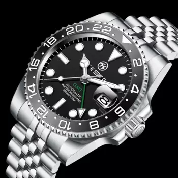 Мужские автоматические механические часы марки TESEN s 316L из нержавеющей стали с сапфировым стеклом, светящиеся водонепроницаемые наручные часы GMT