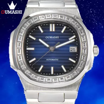 Мужские автоматические механические часы OUMASHI 43 мм, зеленые светящиеся водонепроницаемые часы с сапфировым стеклом NH35 10 бар