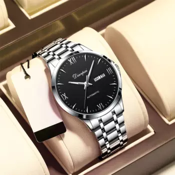 Мужские автоматические механические часы с браслетом из нержавеющей стали, модные трендовые водонепроницаемые светящиеся мужские часы в подарок