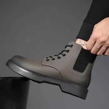 Мужские ботинки на платформе для отдыха в британском стиле, серая обувь на шнуровке, вечерние, банкетные, ковбойские осенне-зимние ботинки, ботильоны из натуральной кожи