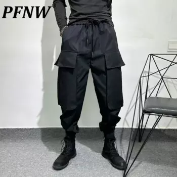 Мужские брюки-карго на завязках, с эластичным поясом