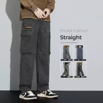 Мужские брюки-карго с эластичной резинкой на талии, удобные уличные спортивные штаны, модные мешковатые прямые мужские брюки с большим карманом, уличная одежда