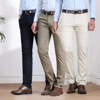 Мужские брюки на весну лето осень, повседневные хлопковые облегающие прямые длинные деловые Костюмные брюки, Chinos, черная ткань, размеры 28-42