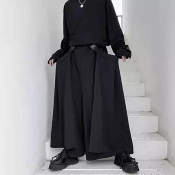 Мужские брюки с широкими штанинами, черные широкие повседневные брюки свободного покроя, новинка, весна-осень, модные мужские и женские брюки с широкими штанинами