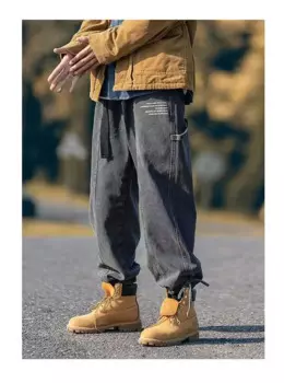 Мужские брюки Y2k, модные джинсовые брюки, мужские шаровары, уличная одежда, широкие брюки с большими карманами, мужские брюки