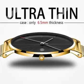 Мужские часы 2020, роскошные золотые мужские часы, Ультратонкие мужские часы, кварцевые наручные часы с сетчатым ремешком из нержавеющей стали