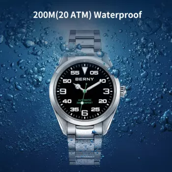 Мужские часы, автоматические механические часы Seiko NH35, светящиеся сапфировые водонепроницаемые Роскошные Мужские автоматические часы 20ATMBERNY