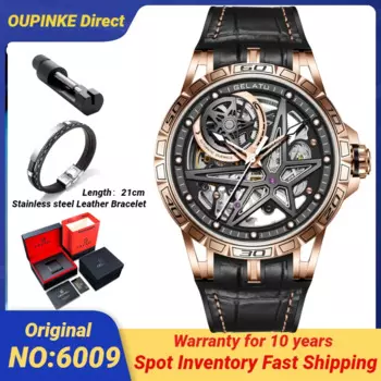 Мужские часы GELATU 6009, роскошные брендовые полностью автоматические механические водонепроницаемые мужские часы-скелетоны с большим циферблатом