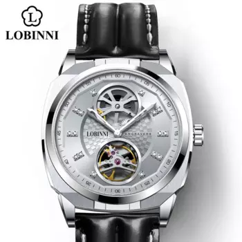 Мужские часы LOBINNI с оригинальным дизайном, квадратные, 43 мм, автоматические механические часы-скелетоны, водонепроницаемые наручные часы с сапфировым стеклом, мужские часы