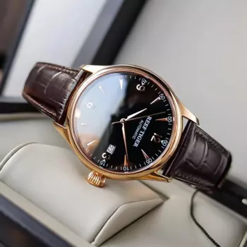 Мужские часы Reef Tiger/RT, деловые часы цвета розового золота с черным браслетом наручные часы с кожаным ремешком, RGA823G