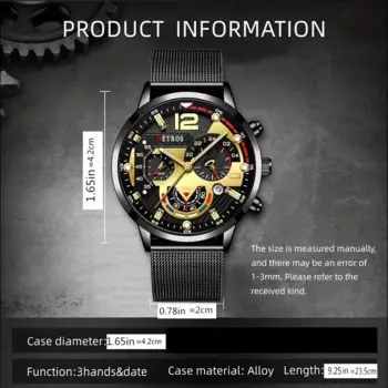 Мужские часы RUNERR с календарем, модные деловые кварцевые часы с сетчатым ремешком, мужские часы