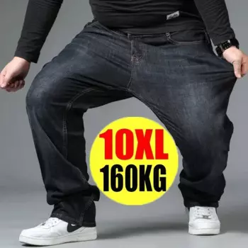Мужские черные джинсы большого размера 10XL, свободные брюки большого размера с высокой талией, свободные джинсовые брюки, синие мужские джинсовые брюки