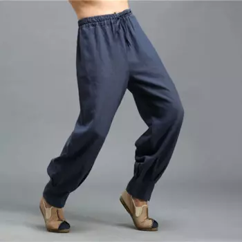 Мужские длинные брюки LZJN 2019, повседневные льняные штаны, мужские брюки с эластичным поясом, черные брюки, мужские брюки, серо-синие