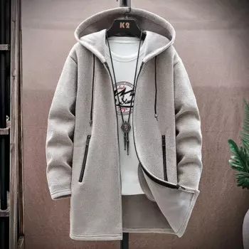 Мужские длинные кардиганы, свитер, пальто, зимнее флисовое теплое мужское вязаное однотонное пальто с капюшоном, ветровка, модная повседневная мужская одежда