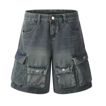 Мужские джинсовые шорты Hi Street, синие винтажные джинсовые шорты в стиле пэчворк