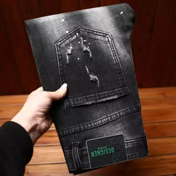 Мужские джинсы для уличного мотоцикла, новинка, облегающие эластичные штаны с отверстиями и нашивками, стираемые Универсальные Длинные брюки с индивидуальным дизайном