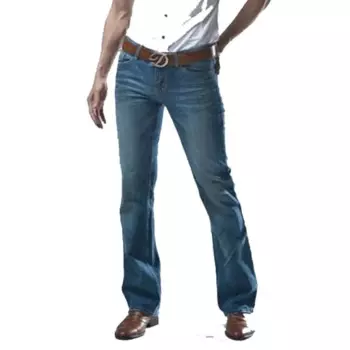 Мужские джинсы-клеш свободного покроя, с высокой талией