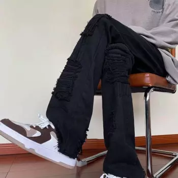 Мужские джинсы с широкими штанинами, эластичная талия, мешковатые джинсы, повседневные джинсовые брюки со шнуровкой