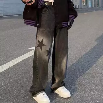Мужские джинсы с широкими штанинами, эластичная талия, мешковатые джинсы, повседневные джинсовые брюки со шнуровкой