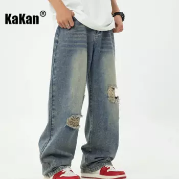 Мужские джинсы в европейском и американском стиле Kakan, прямые свободные длинные брюки с легкими широкими штанинами