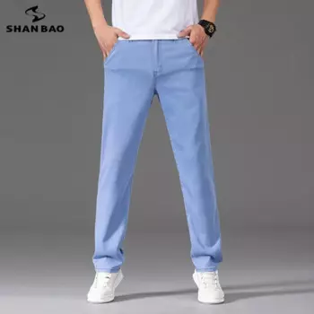 Мужские джинсы в классическом стиле SHAN BAO, модные джинсовые брюки стрейч синего и черного цвета, мужские Брендовые брюки