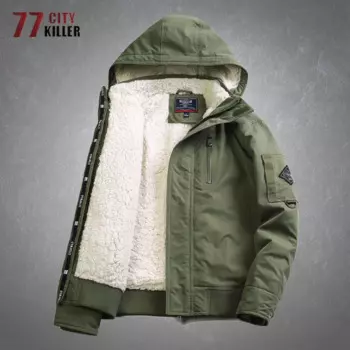 Мужские флисовые куртки с капюшоном в стиле милитари, зимние утепленные куртки с несколькими карманами, повседневные однотонные свободные куртки-бомберы в стиле ретро
