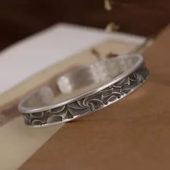 Мужские и женские браслеты с узором из чистого серебра, однотонный браслет в национальном стиле, серебряный Ретро браслет 999 пробы, подарок