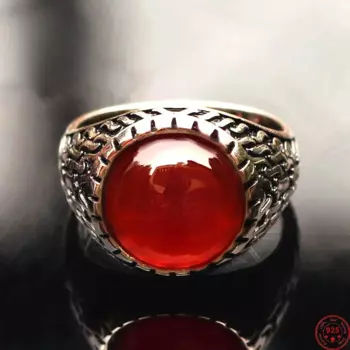 Мужские и женские кольца из серебра 925 пробы с красным агатом