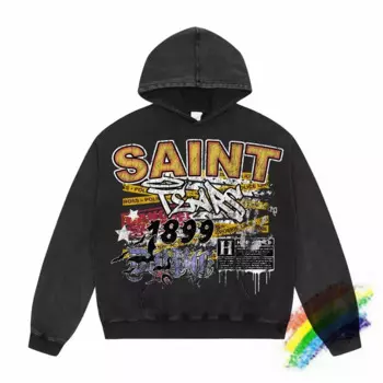 Мужские и женские пуловеры с капюшоном Saint Tears, винтажная потертая уличная Толстовка большого размера