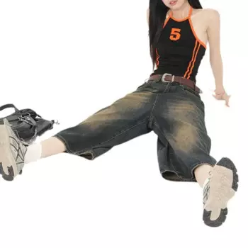 Мужские и женские универсальные прямые свободные джинсы в стиле ретро 7 дюймов