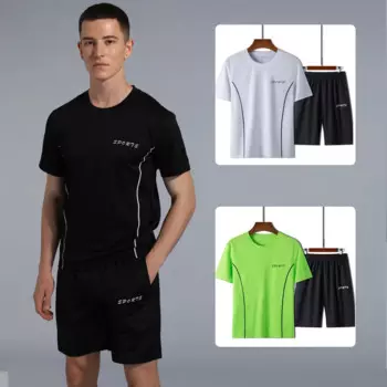 Мужские комплекты, свободный спортивный костюм для фитнеса, мужские комплекты, повседневный мужской комплект из 2 предметов, мужской костюм, спортивная одежда, футболка с коротким рукавом, шорты, комплект для бега