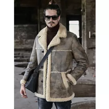 Мужские коричневые B3 дубленка Курточка бомбер Охота кожаная куртка мужские зимние пальто Длинная Куртка C мехом Тренч