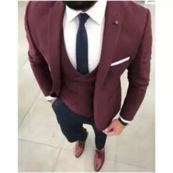 Мужские костюмы для свадьбы, темно-бордовые костюмы из 3 предметов, мужские костюмы, смокинг под заказ, мужской костюм (пиджак + брюки + жилет + галстук)