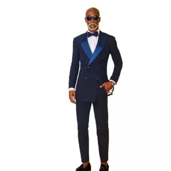 Мужские костюмы из 2 предметов, хлопковые смокинги для жениха с лацканами, современный двубортный мужской пиджак + брюки, вечерние чный костюм на заказ