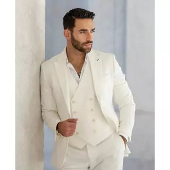 Мужские костюмы из трех предметов, элегантный однобортный мужской костюм с пиковыми лацканами, тонкий модный костюм для выпускного вечера, жениха, свадебный смокинг, костюм Homme