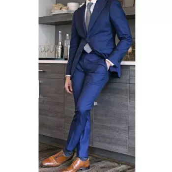 Мужские костюмы с лацканами темно-синего цвета, повседневные облегающие блейзеры, мужской костюм высокого качества, индивидуальный комплект из 2 предметов, мужской костюм из куртки и брюк, 2024