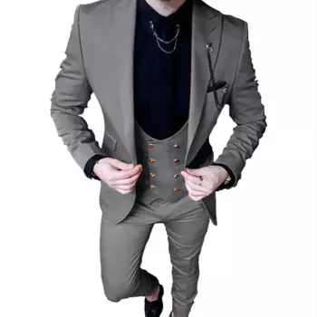 Мужские костюмы с синим разрезом, комплект из 3 предметов, черные повседневные смокинги с шалью и лацканами для свадьбы, мужские костюмы жениха, 2022 (пиджак + жилет + брюки)