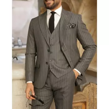 Мужские костюмы в тонкую полоску, шикарный деловой повседневный пиджак, жилет, брюки, платье, модный формальный офисный повседневный мужской костюм, облегающий крой