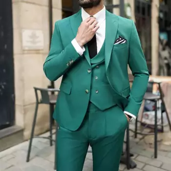 Мужские костюмы высокого качества, однобортные, с пиковыми лацканами, роскошная свадебная куртка из трех предметов, брюки, жилет, мужская одежда, костюм Homme Terno