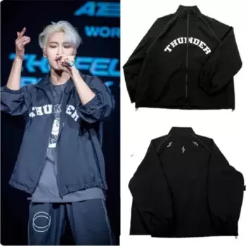 Мужские куртки с принтом KPOP ATEEZ Thunder, кардиган в стиле Харадзюку, бейсбольная куртка на молнии с воротником-стойкой, верхняя одежда, повседневная спортивная одежда