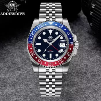 Мужские кварцевые часы ADDIESDIVE, часы из нержавеющей стали GMT, аналоговые наручные часы BGW9, светящиеся водонепроницаемые спортивные часы для дайвинга 200 м