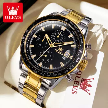 Мужские кварцевые часы OLEVS из нержавеющей стали, водонепроницаемые светящиеся наручные часы-хронограф для мужчин, оригинальные Роскошные мужские часы ведущей марки