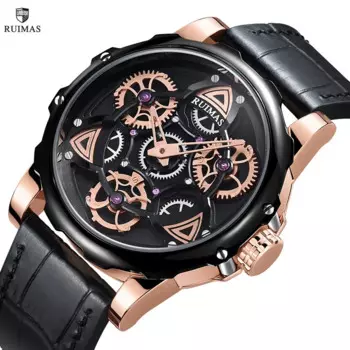 Мужские кварцевые часы RUIMAS, модные спортивные Роскошные наручные часы, мужские часы с кожаным ремешком, водонепроницаемые мужские часы 526