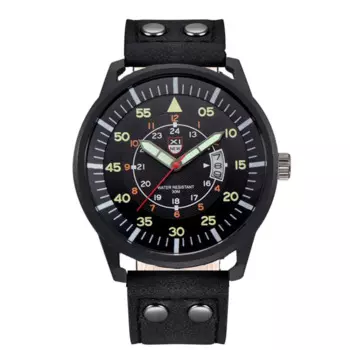 Мужские кварцевые часы с кожаным ремешком, с датой